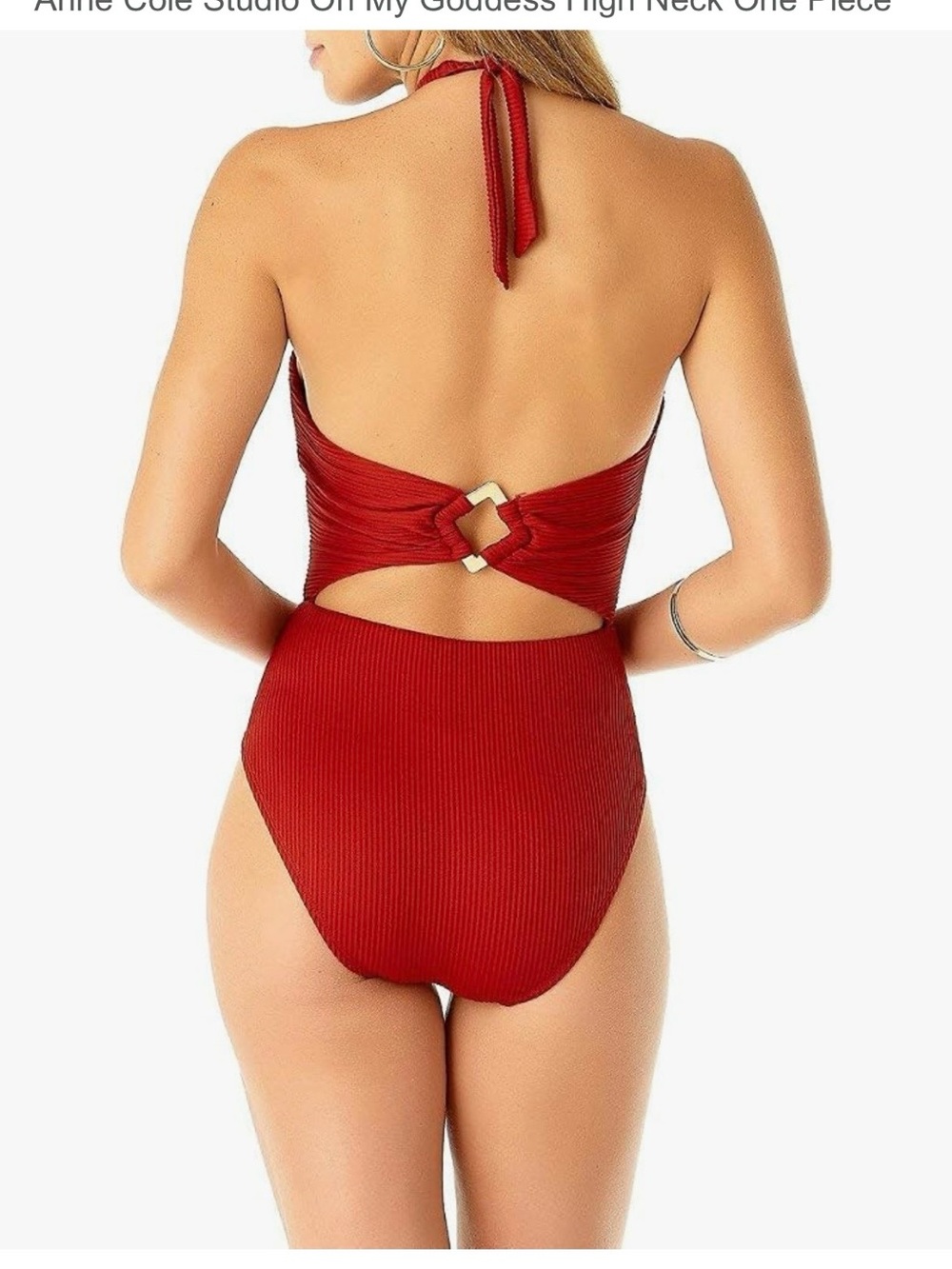Anne Cole Studio My Goddess Sexy Deep Red Gold Halter One Piece Swimsuit, 10 NEW - Picture 2 of 8